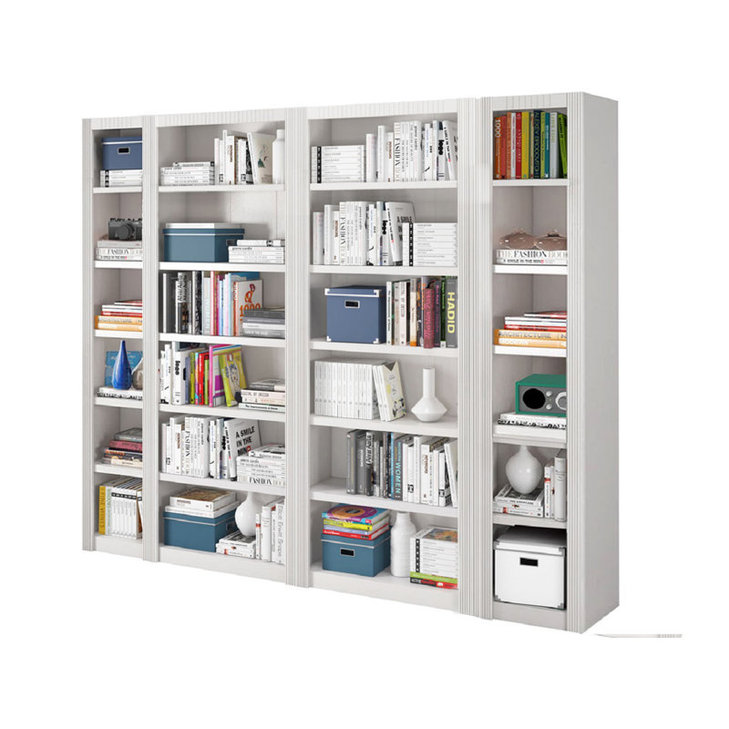 Elona 213cm H x 255cm W Solid Wood Library Bookcase, White Lacquer, Basic