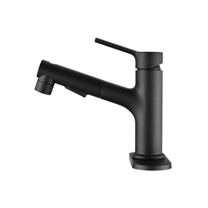 Modern Matte Black Bathroom Sink Faucet With Pull-Out And Pop-Up Drain, Fashionable Look Contemporary Basin Black, Fashion Style