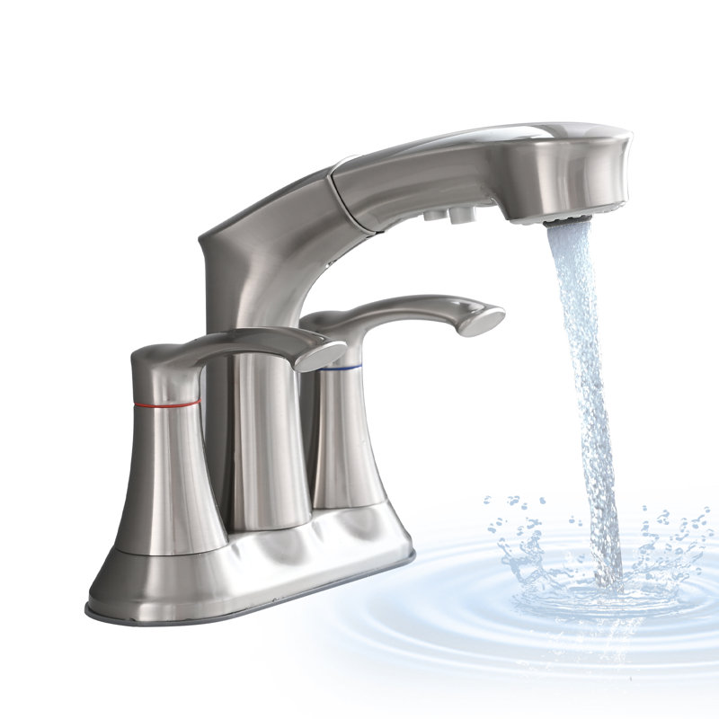 Stainless Steel Pull-out Spray Faucet - 3-hole  2 Handle  Cold And Hot Water Faucet, Brushed Nickel