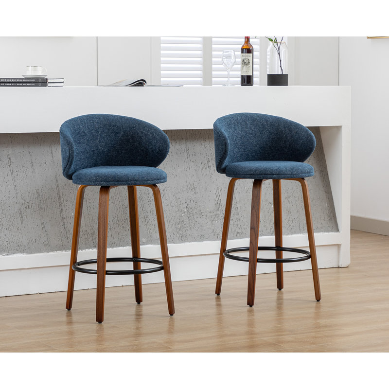 Tabouret de comptoir 26 po Kicha, Tissu bleu marine / cadre brun