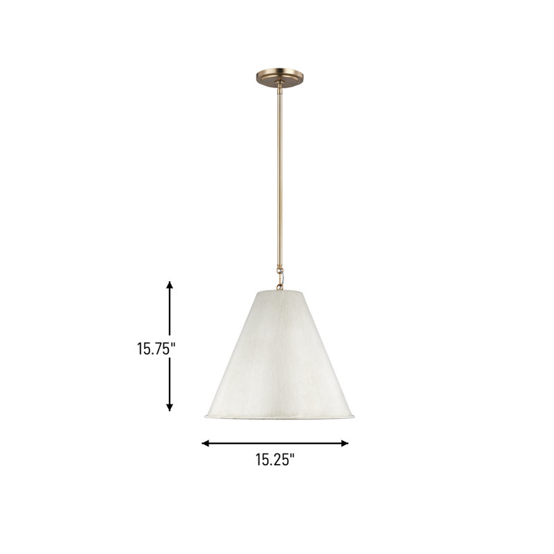 Camariae 1-Light Dimmable Steel Cone Pendant with Adjustable Height, Antique White, Satin Brass