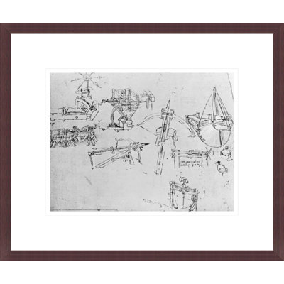 Weapon designs detail of fol. 149b-r from the Codex Atlanticus 1478-1518 by Leonardo da Vinci -Framed Giclee Print
