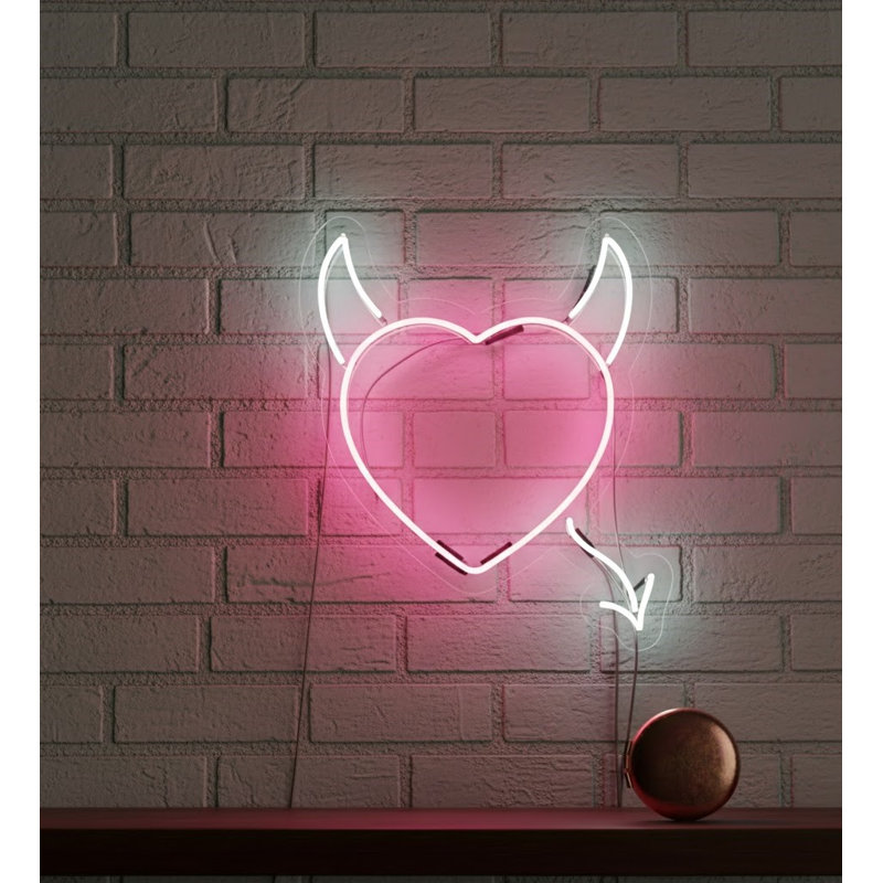  | Enseigne néon Devil Heart | Fabriqué avec un tube néon rouge durable et incassable qui crée une lueur vibrante et accrocheuse pendant plus de 50 000 heures sans scintillement ni intensité | 24 x 21 | Rouge