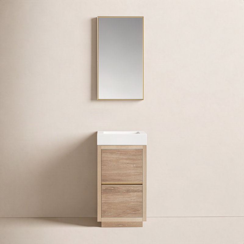 Beira 18'' Single Bathroom Vanity, White, North American Oak