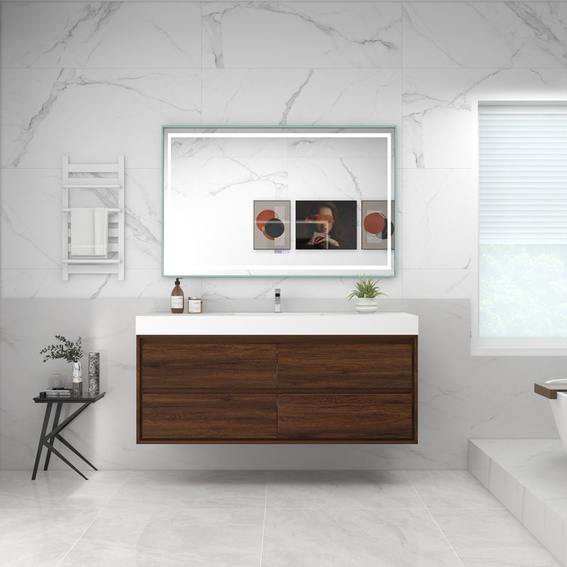 60'' Single Bathroom Vanity with Acrylic Top, Rosewood