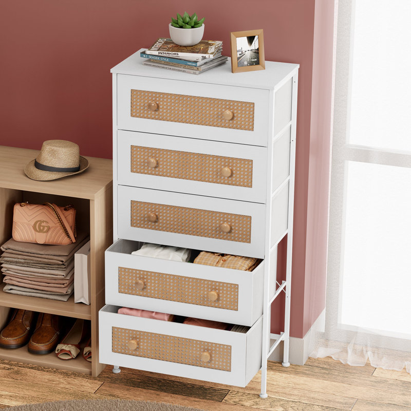 Abegail Aluminum 23.23'' W 5 - Drawer Dresser, White, White