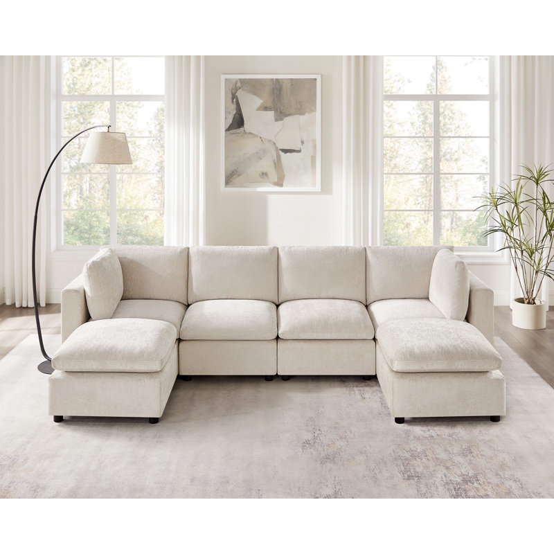 Canapé modulaire rembourré 6 pièces Zariza, Mélange de polyester beige