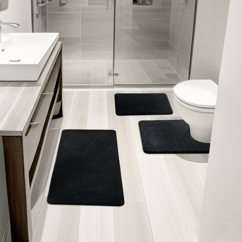Bath Rug with Non-Slip Backing Memory Foam (Set of 3), Dark Grey