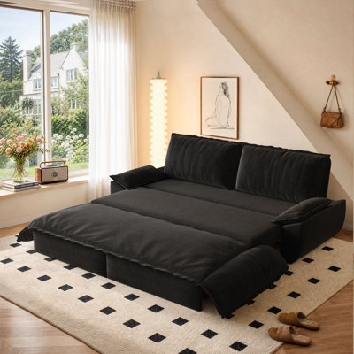 73.2" Convertible Sleeper Sofa 3 In 1 Velvet Queen Size Pull Out Couch Bed With Pillows