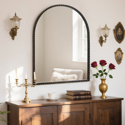 Vintage Mirror with Ornate Frame – Arch Metal Mirror for Wall Decor