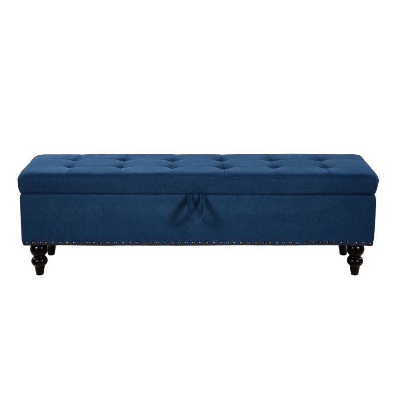 59" Bed Bench With Storage - Blue. For Bedroom, Living Room, Hallway. Contemporary Design, Foam And Fill, Structure. Easy To Assemble Ideal For Design Soft Fabric, Legs. Assembly Required