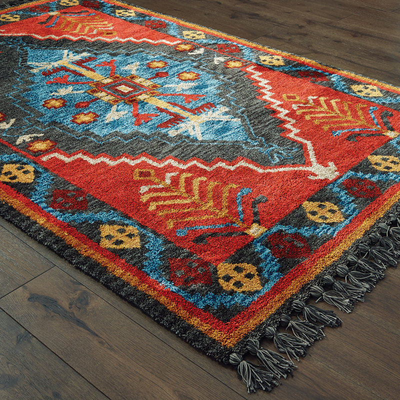 Tapis rouille / bleu touffeté à la main Nell, Rectangle 10 pi x 13 pi