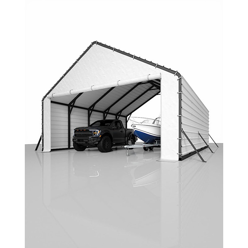 Heavy-Duty PE Enclosure Kit (2-Pack) for Metal Carport - 220gsm Roll-Up Zipper Door Panels for 13x26, 13x21, 13x16 ft, with Ball Bungees, White
