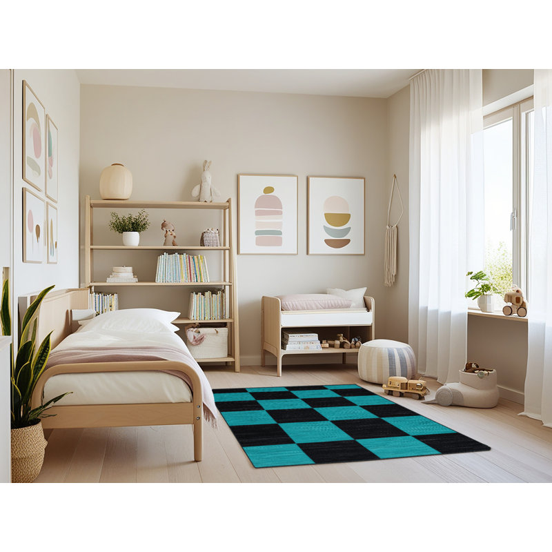Tapis damier noir lavable à la machine, Rectangle 3 pi x 5 pi