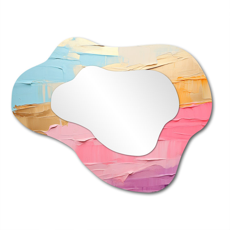 Minimalism Chasing Rainbows I - Rainbow Irregular Shape Decorative Mirror, Traditional Asymmetrical Wall Mirror, Printed Metal Art