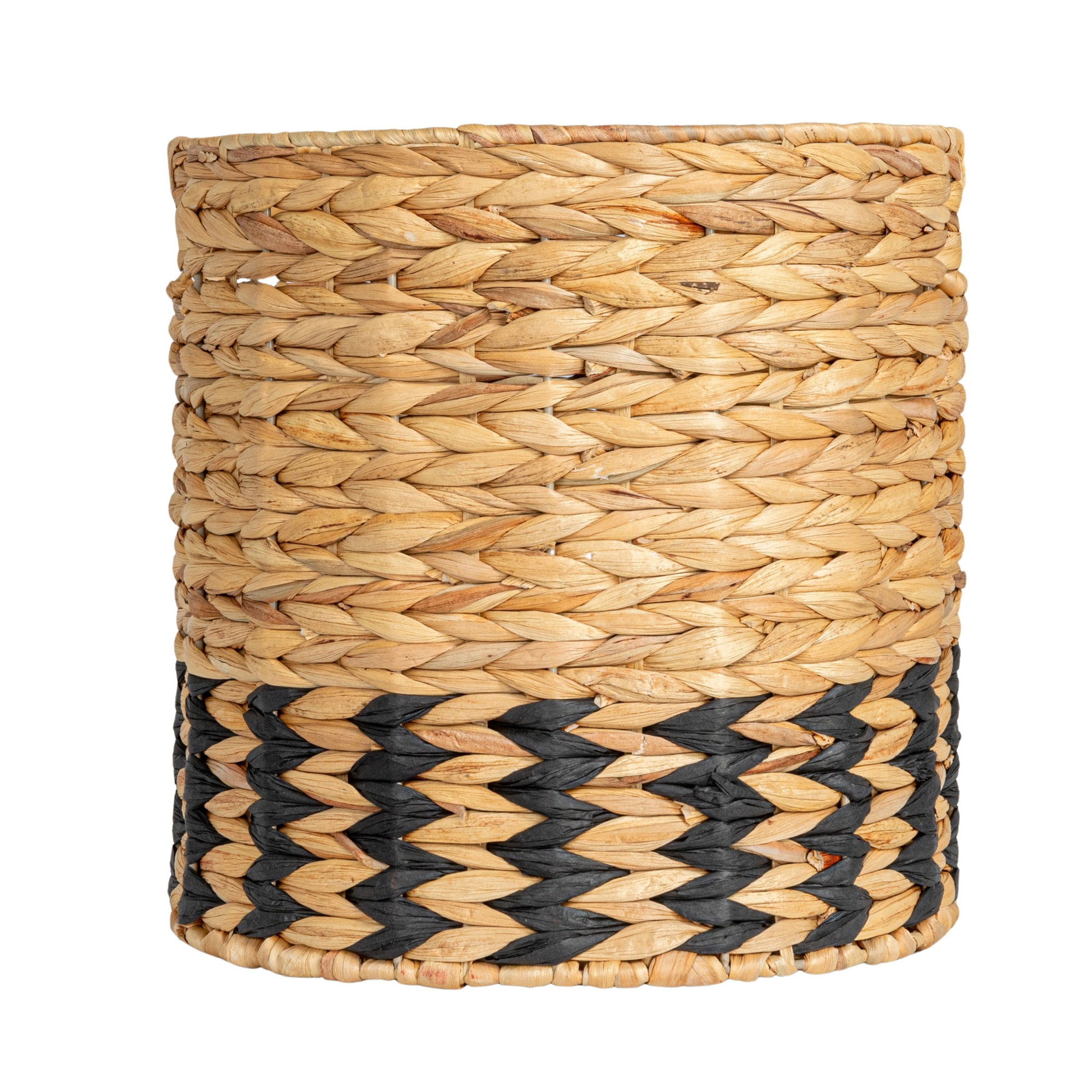 Natural Water Hyacinth And Paper Basket With Stripes