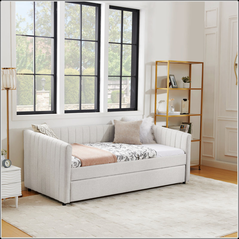 Beige Twin Bed With High-Quality Foam And Ample Storage, For Modern Comfort And Organization., Beige