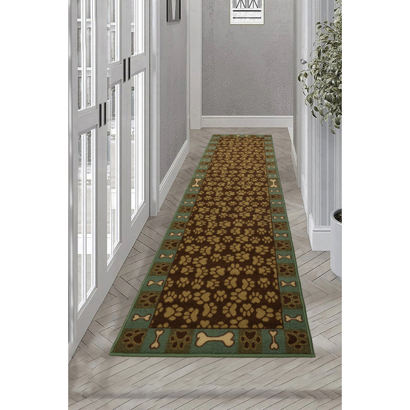 Tapis de couloir vert et brun, Tapis de couloir 2 pi 2 po x 10 pi