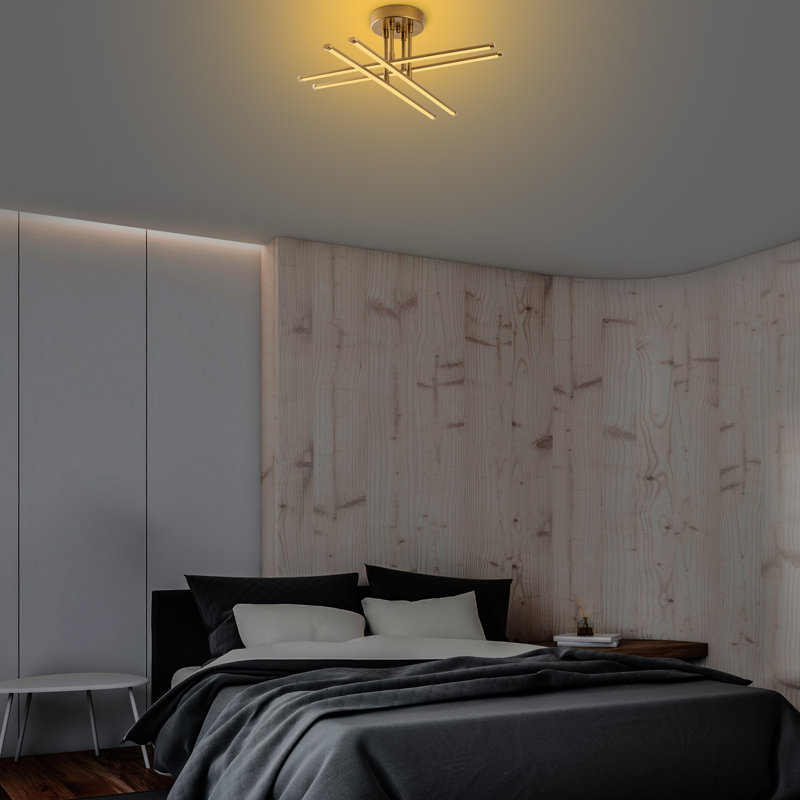 Modern Gold Chandelier, 24.0 x 8.7 x 24.0 Inches | Metal Body with Metal Base Plate, 16.0 in Diameter, 4.0 in Height | SMD LED 28W 3000K | Glam & Novelty Design for Contemporary Living Spaces