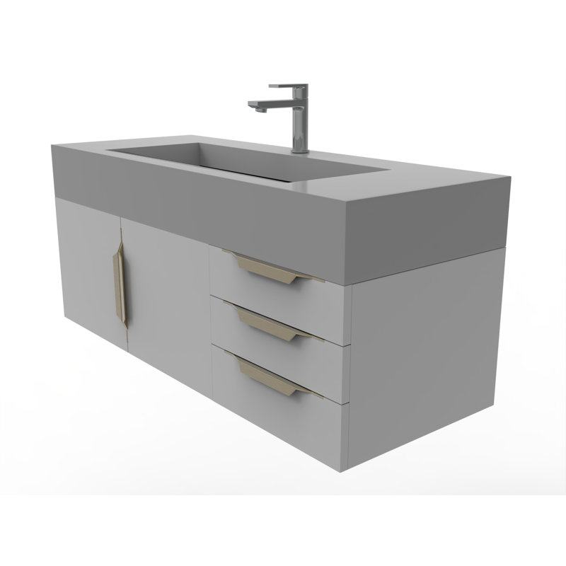 Ensemble de meuble-lavabo simple mural 48 po Nile, gris, gris, Doré