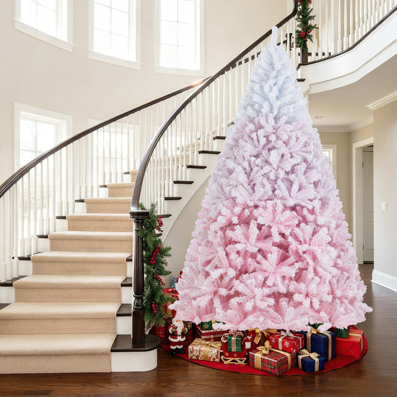  Arbre de Noël artificiel à charnière de 8 pi avec flocons de neige luxueux 1774, H 8 pi