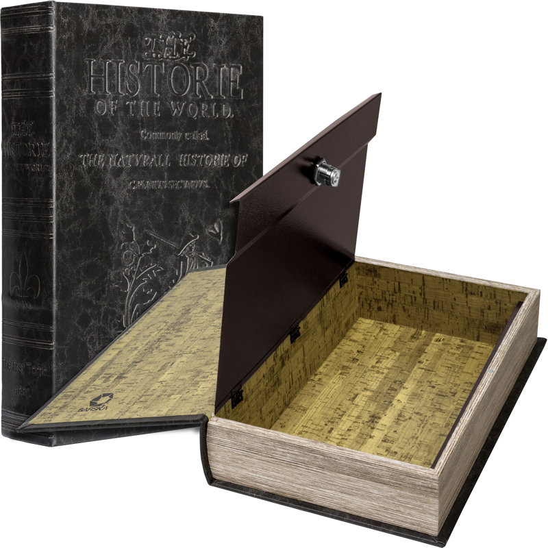 ANTIQUE BOOK LOCK BOX W/KEY, 13" H x 8.75" W x 2.75" D