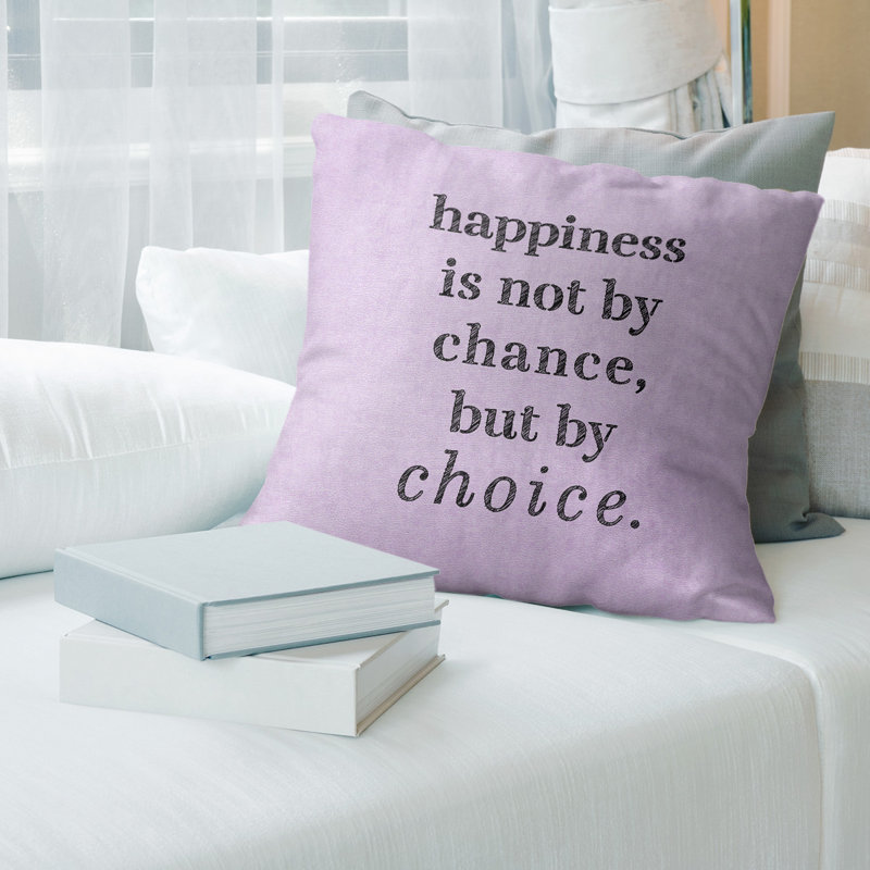 Housse de coussin en lin Handwritten Happiness, 14 po x 14 po, Mauve / Noir