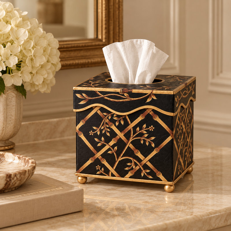 Black Bamboo & Floral Tissue Holder