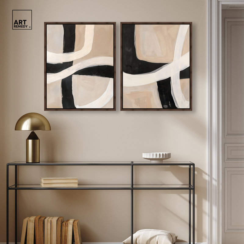 «Subline Strokes Duo», reproduction d'art encadrée, ensemble d'art abstrait bohème par Art Remedy, cadre blanc, 20 x 24