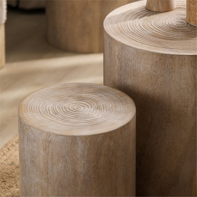 Set Of 3, Rounded Wood Coffee Tables, End Tables, Plant Stands, Natural Wood Wash