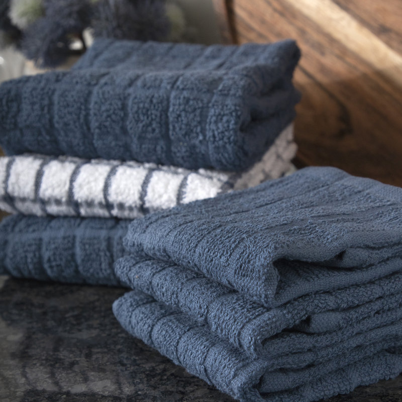 Cotton Plaid Kitchen Towel Linen Set, Federal Blue