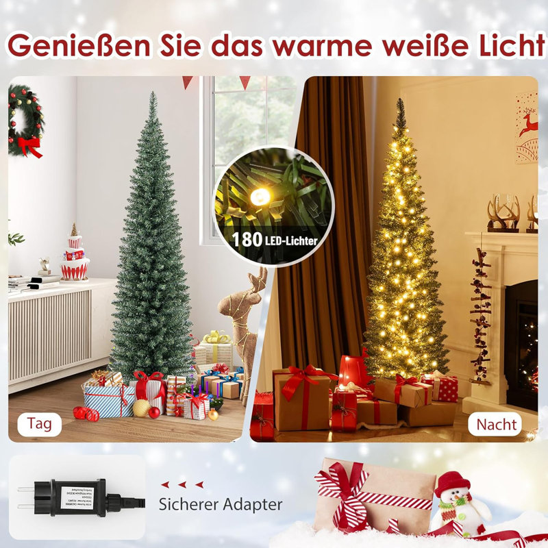 Lighted Artificial Pine Christmas Tree, 180cm H