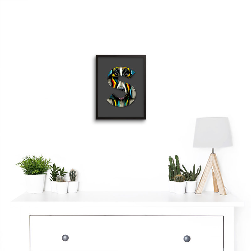 Letter S Stripe Dog Face - Single Picture Frame Print