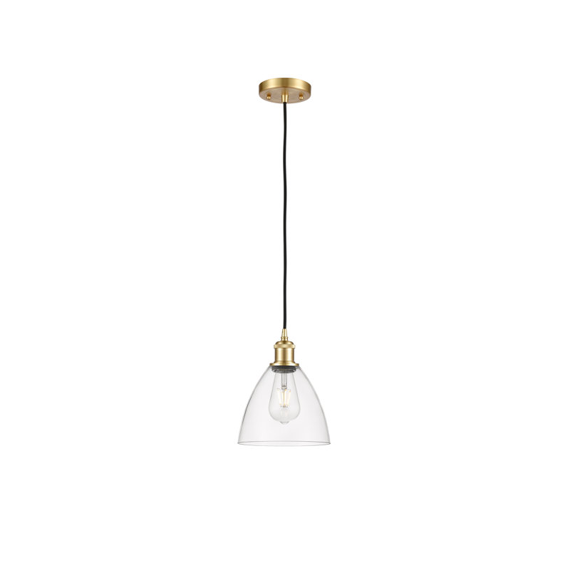 Luminaire suspendu en forme de dôme à 1 lumière Angelia, H 11,25 po x l 7,5 po x P 7,5 po, Transparent, Or satiné