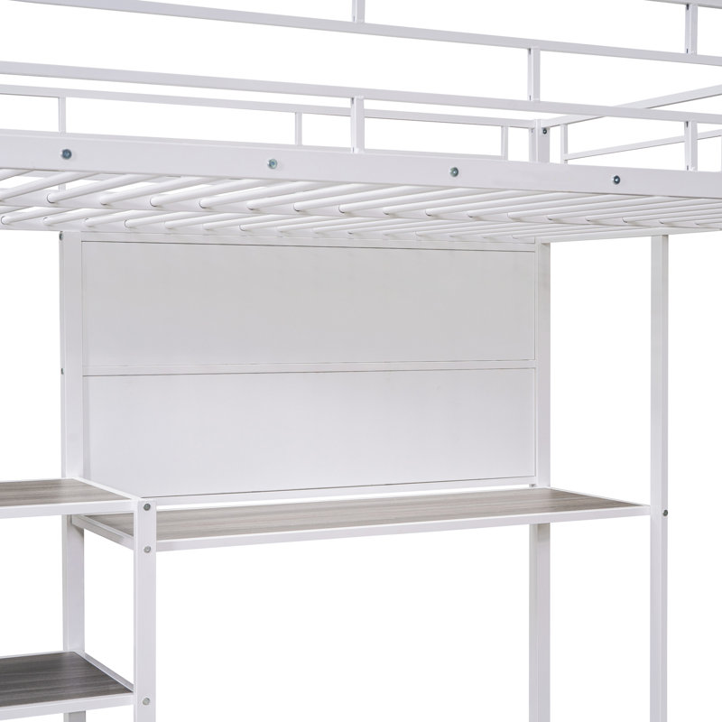 Lit mezzanine avec bureau et tableau blanc, lit mezzanine en métal avec 3 tablettes et échelle, Lit simple, Noir