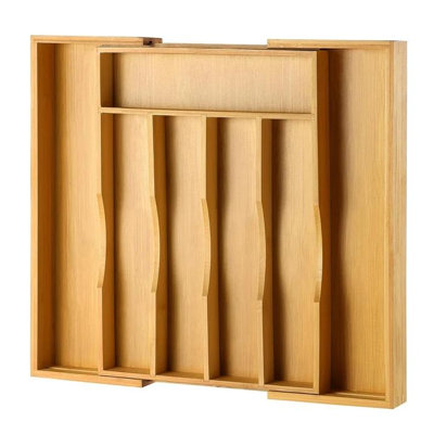Natural Expandable Bamboo Kitchen Drawer Organizer for Cutlery and Utensils, Adjustable Bamboo Wood Cutlery Tray in Drawer for Flatware and Silverware in Kitchen