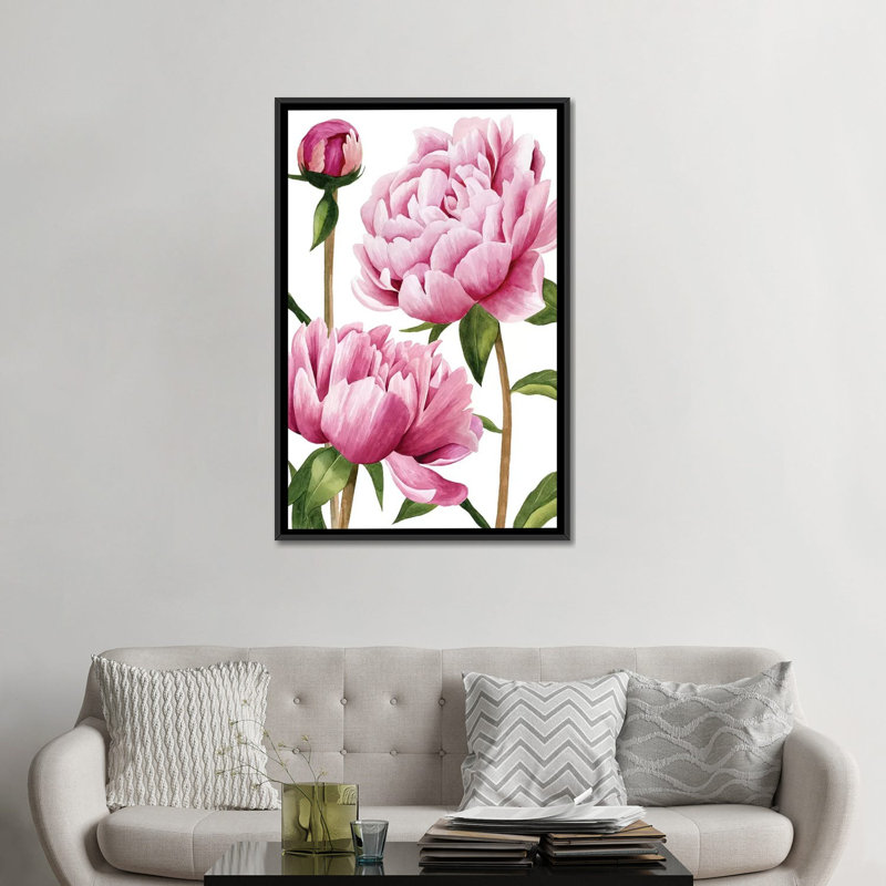 « winsome pivoines i », reproduction sur toile, H 26 po x l 18 po x P 1,5 po, Toile avec cadre noir