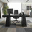Bureau de direction 55 po Mid-Century avec double base trapézoïdale, poste de travail en bois, table d'écriture pour bureau à domicile, entreprise, noir