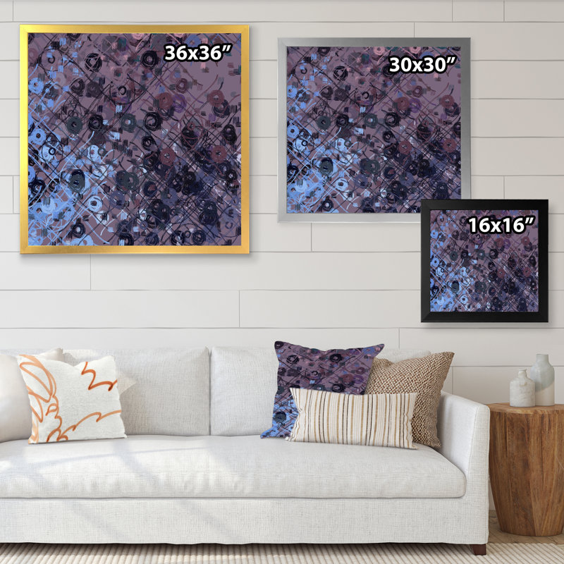 Cercle grunge mauve et noir, reproduction d'art sur toile, H 16 po x l 16 po x P 1 po, Cadre noir