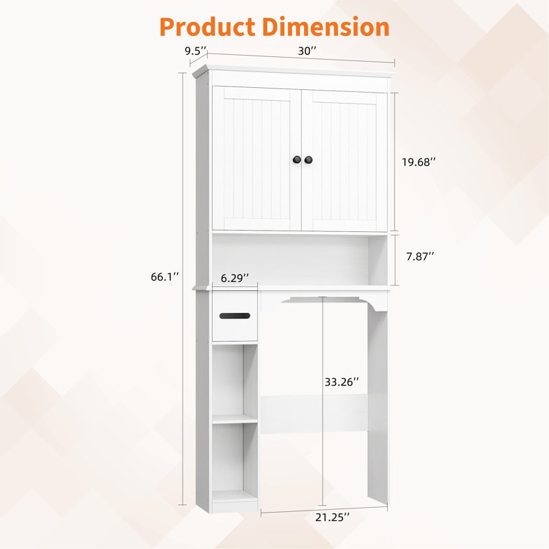 30 Inches Wide Toilet Rack with Over The Toilet Storage Cabinet, Bathroom Shelf Organizer with Anti-Tip Device, Small Freestanding Space Saver with Adjustable Shelf