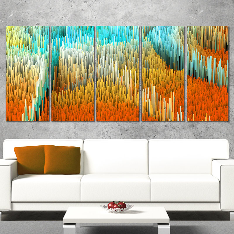 « image render structure », orange, ensemble de 5 impressions sur toiles tendues