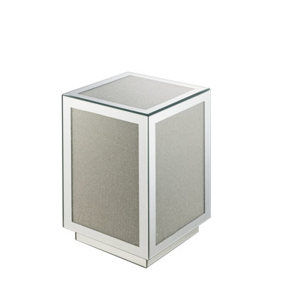 Mirrored & Faux Diamonds Decorative Fashionable Table - 20" High, 12" Square, Silver, Metal Composite Accentuated Square 12"D X 12"W 20"H, Synthetic