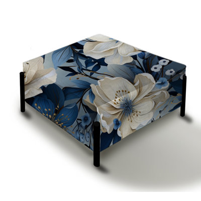 Blue Oasis Floral Blossoms - Floral Large Square Ottoman