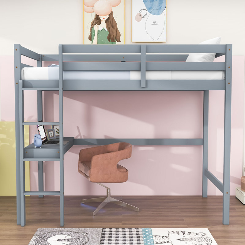 Gyneth Twin Loft Bed with Built-in-Desk by Harriet Bee, White