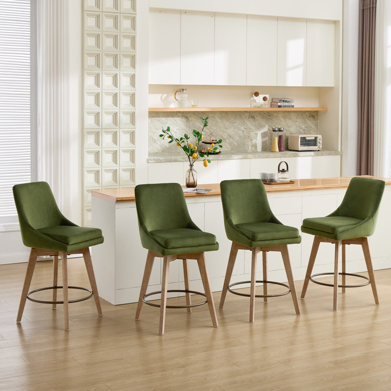 Tabouret de comptoir pivotant rembourré de 26 po avec structure en bois massif et repose-pieds en métal Bourassa