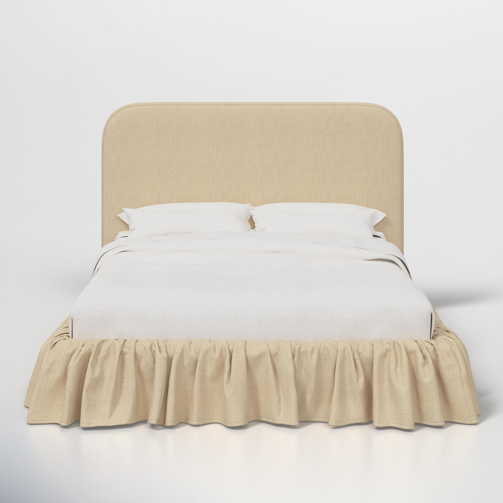 Maggie Ruffle Platform Bed, King, Classic Linen Linen