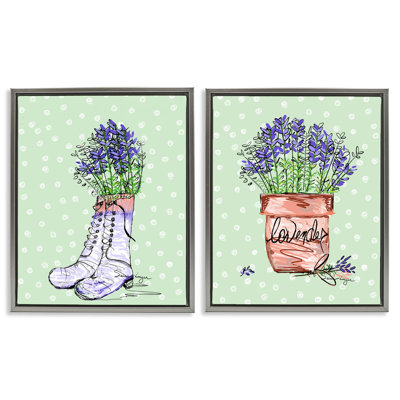 Lavender Herbs Boots & Pot 2pc Floating Frame Set, design by Susan Lugar