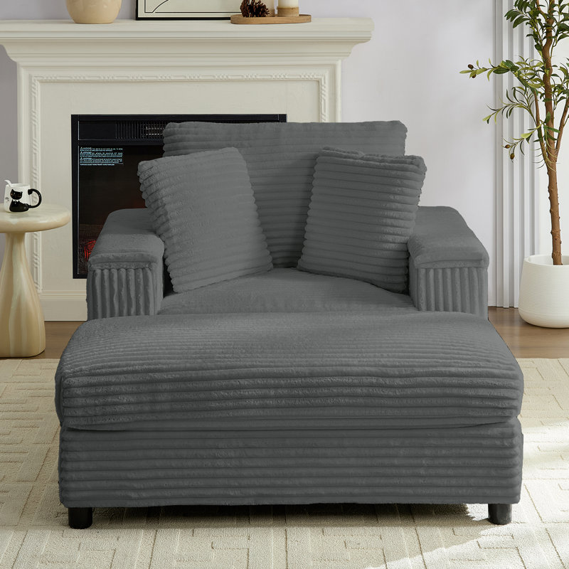 Méridienne surdimensionnée de 43 po avec repose-pieds de rangement en velours côtelé 2-en-1 Ebern Designs Ebern Designs