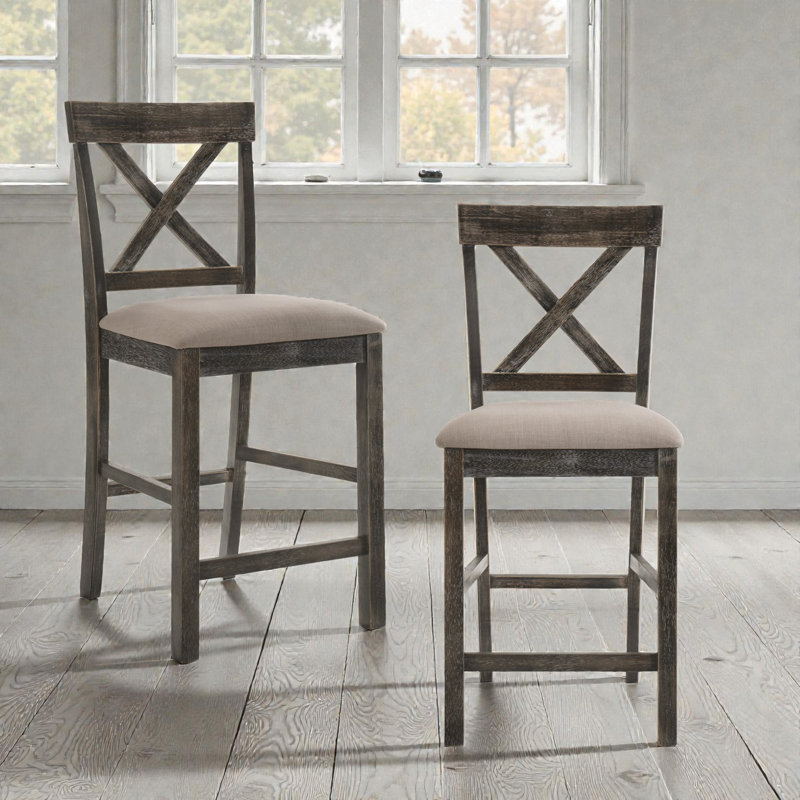 Chaise de salle à manger à hauteur de comptoir rustique avec dossier en X et coussin de siège rembourré