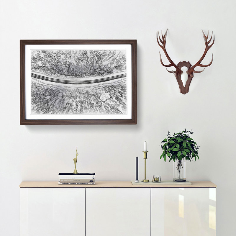 Winter Road in Abstract - Picture Frame Graphic Art Print, 35cm H x 50cm W x 2cm D, Walnut